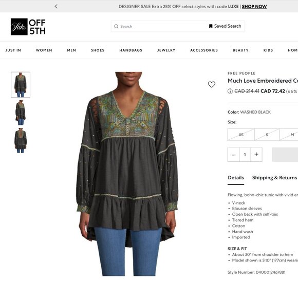 Free People Much Love Tunic Top Mini Dress Cover Up Boho Embroidered Oversized - Picture 15 of 15